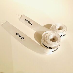 CHANEL White Satin Logo Ribbon Set of 2 Approx 7/8” x 70” Authentic Rare